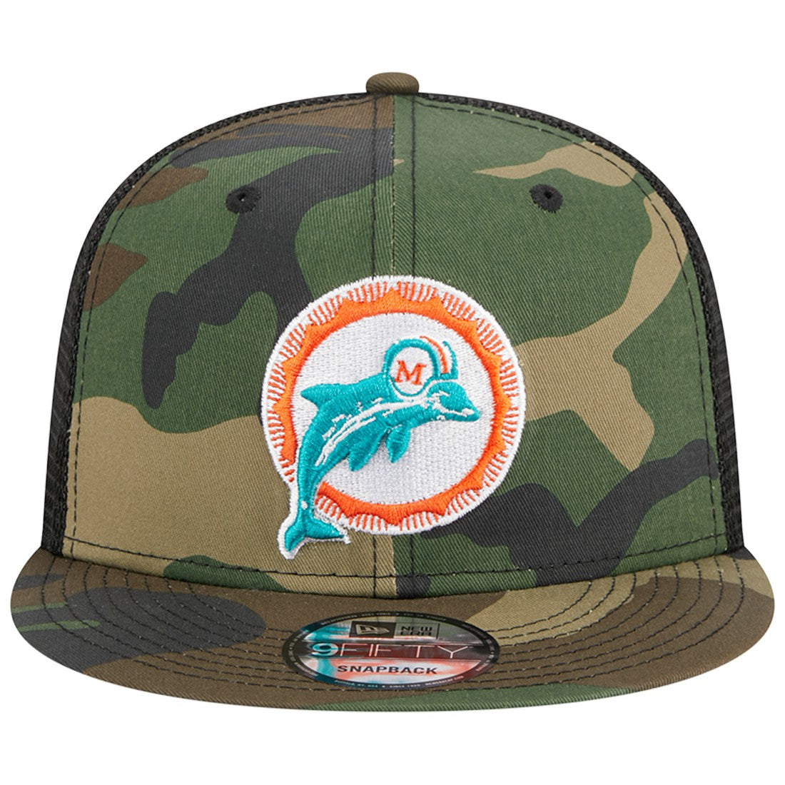 Miami Dolphins New Era Throwback Main Trucker 9FIFTY Snapback Hat - Camo - NFL