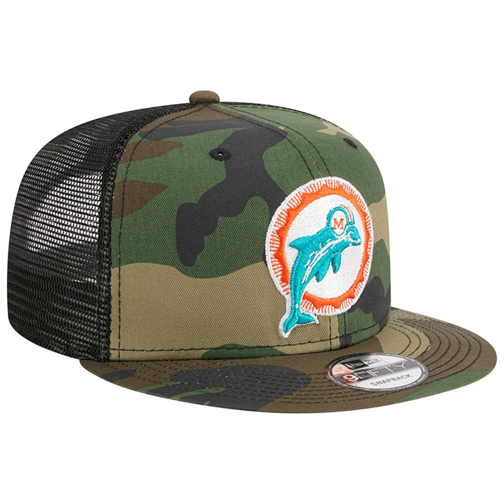 Miami Dolphins New Era Throwback Main Trucker 9FIFTY Snapback Hat - Camo - NFL