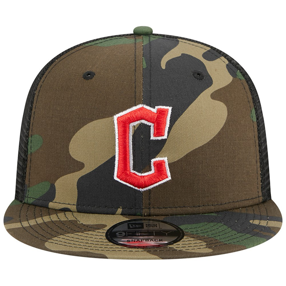 Cleveland Guardians New Era Woodland Camo Trucker 9FIFTY Snapback Hat Outlet