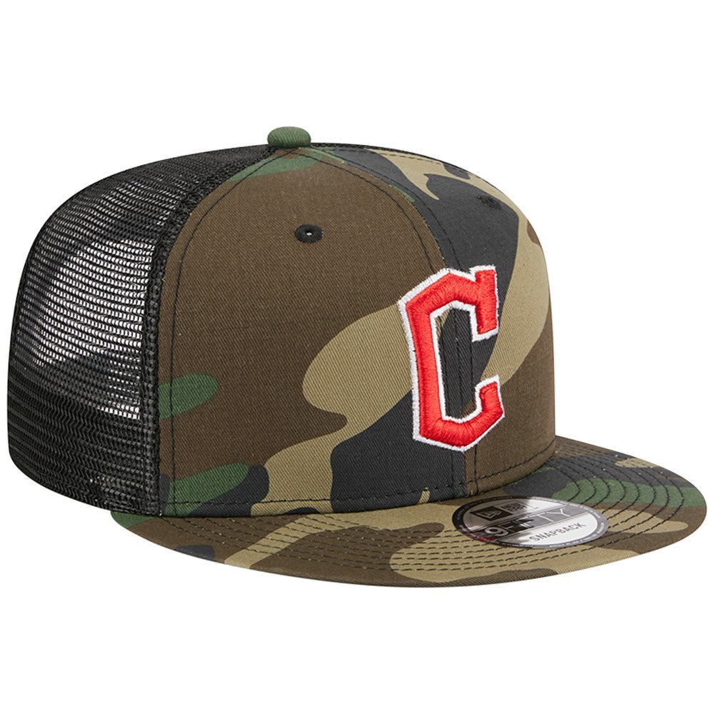 Cleveland Guardians New Era Woodland Camo Trucker 9FIFTY Snapback Hat Outlet