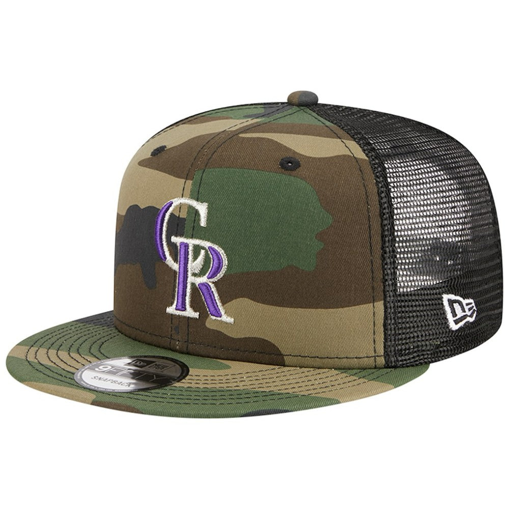 Colorado Rockies New Era Woodland Camo Trucker 9FIFTY Snapback Hat for sale