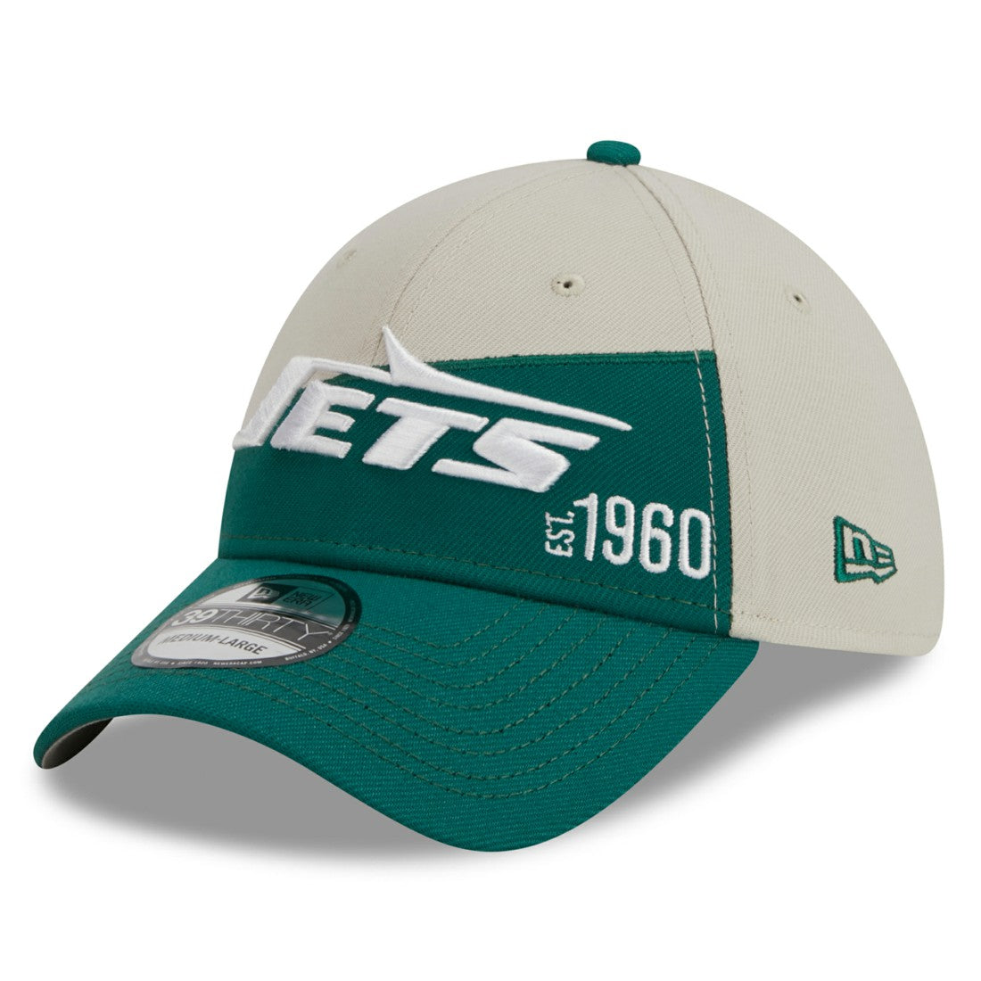 New York Jets New Era 2023 Sideline Historic 39THIRTY Flex Hat - Cream/Kelly Green - NFL