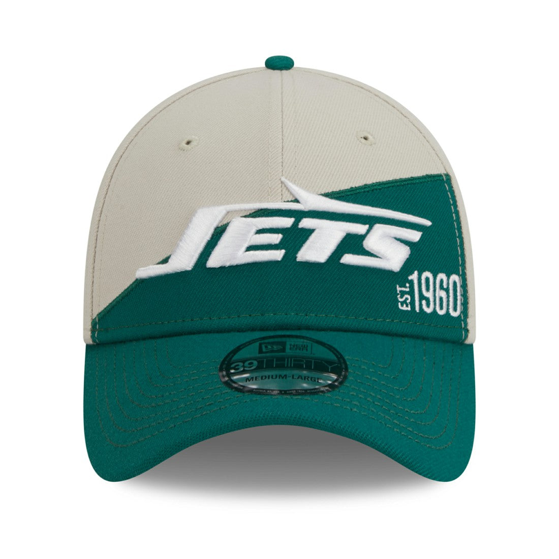 New York Jets New Era 2023 Sideline Historic 39THIRTY Flex Hat - Cream/Kelly Green - NFL