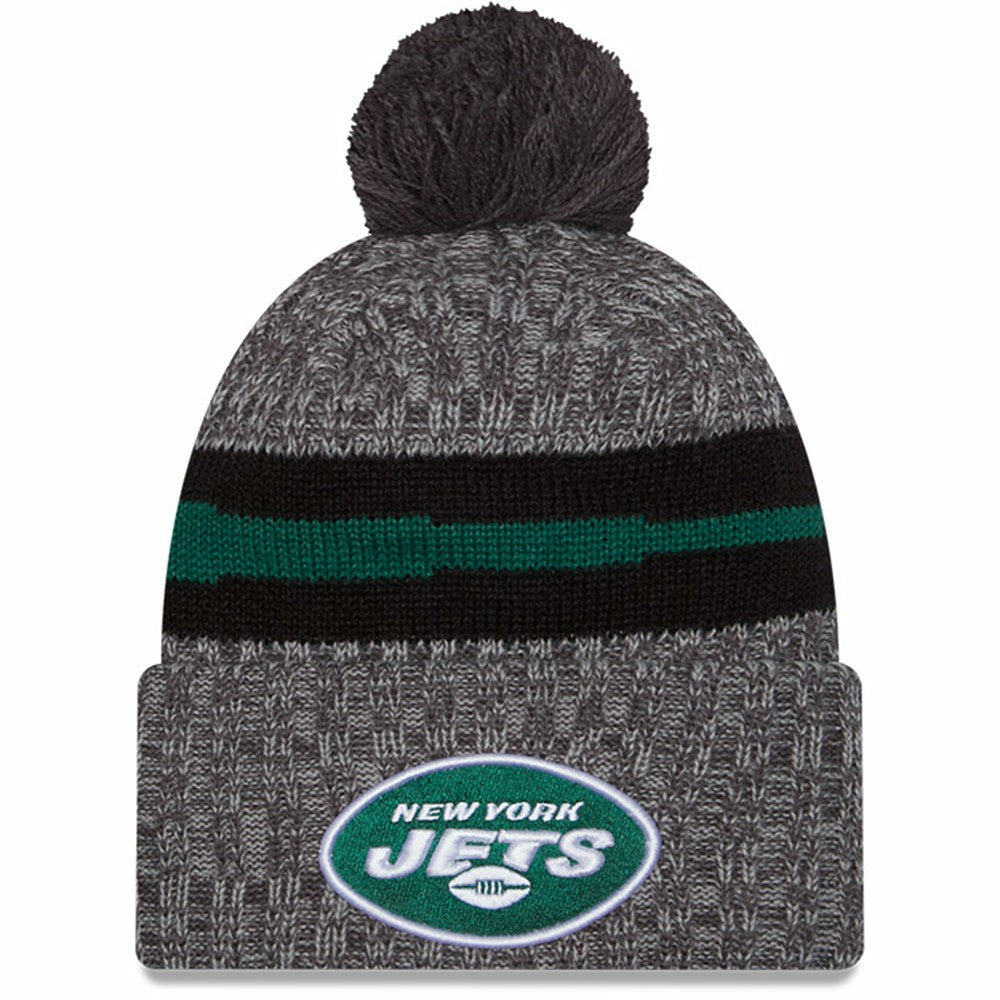 New York Jets New Era 2023 Sideline Sport Cuffed Pom Knit Hat - Gray - NFL