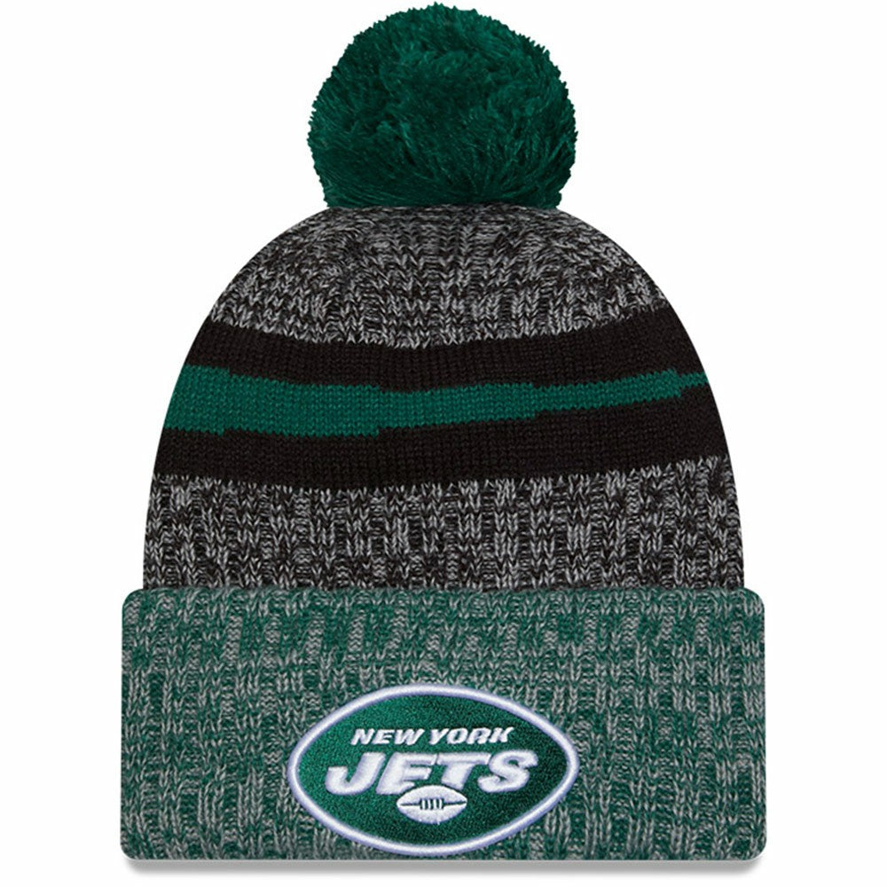 New York Jets New Era 2023 Sideline Sport Cuffed Pom Knit Hat - Black/Green - NFL