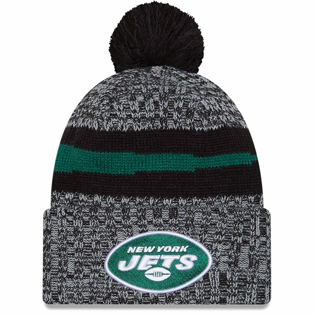 New York Jets New Era 2023 Sideline Cuffed Knit Hat With Pom - Black - NFL