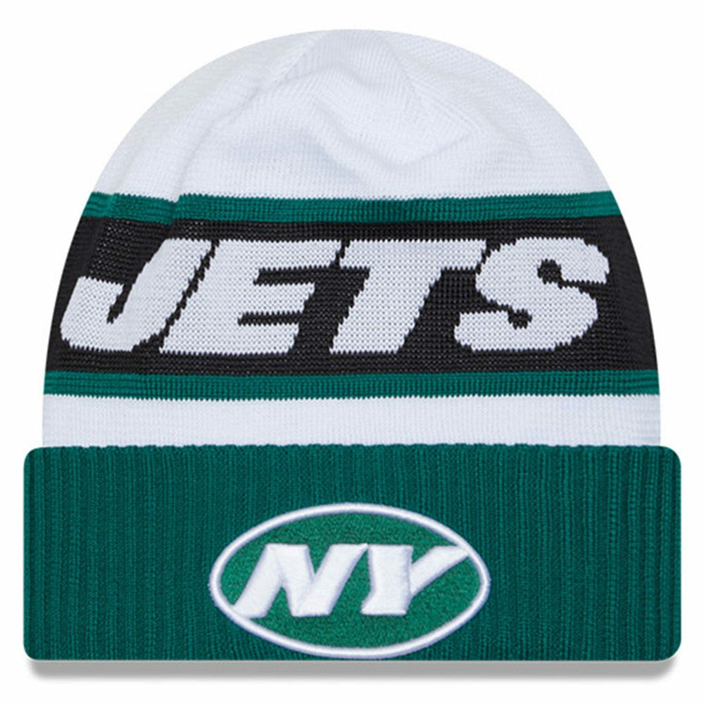 New York Jets New Era 2023 Sideline Tech Cuffed Knit Hat - White/Green - NFL