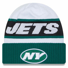 New York Jets New Era 2023 Sideline Tech Cuffed Knit Hat - White/Green - NFL