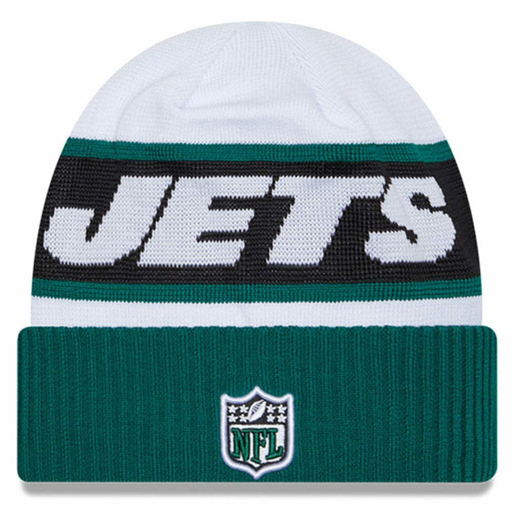 New York Jets New Era 2023 Sideline Tech Cuffed Knit Hat - White/Green - NFL