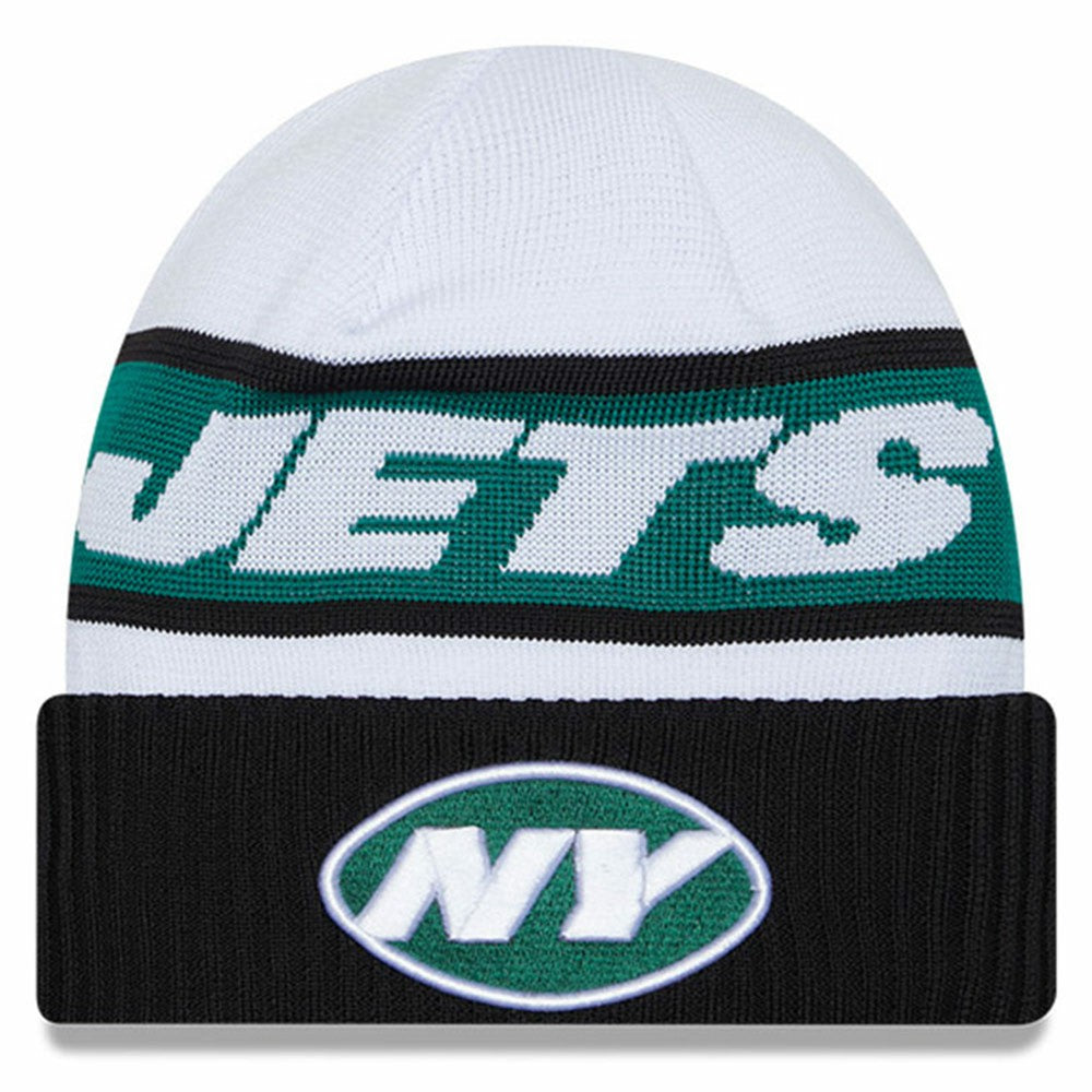 New York Jets New Era 2023 Sideline Tech Cuffed Knit Hat - White/Black - NFL