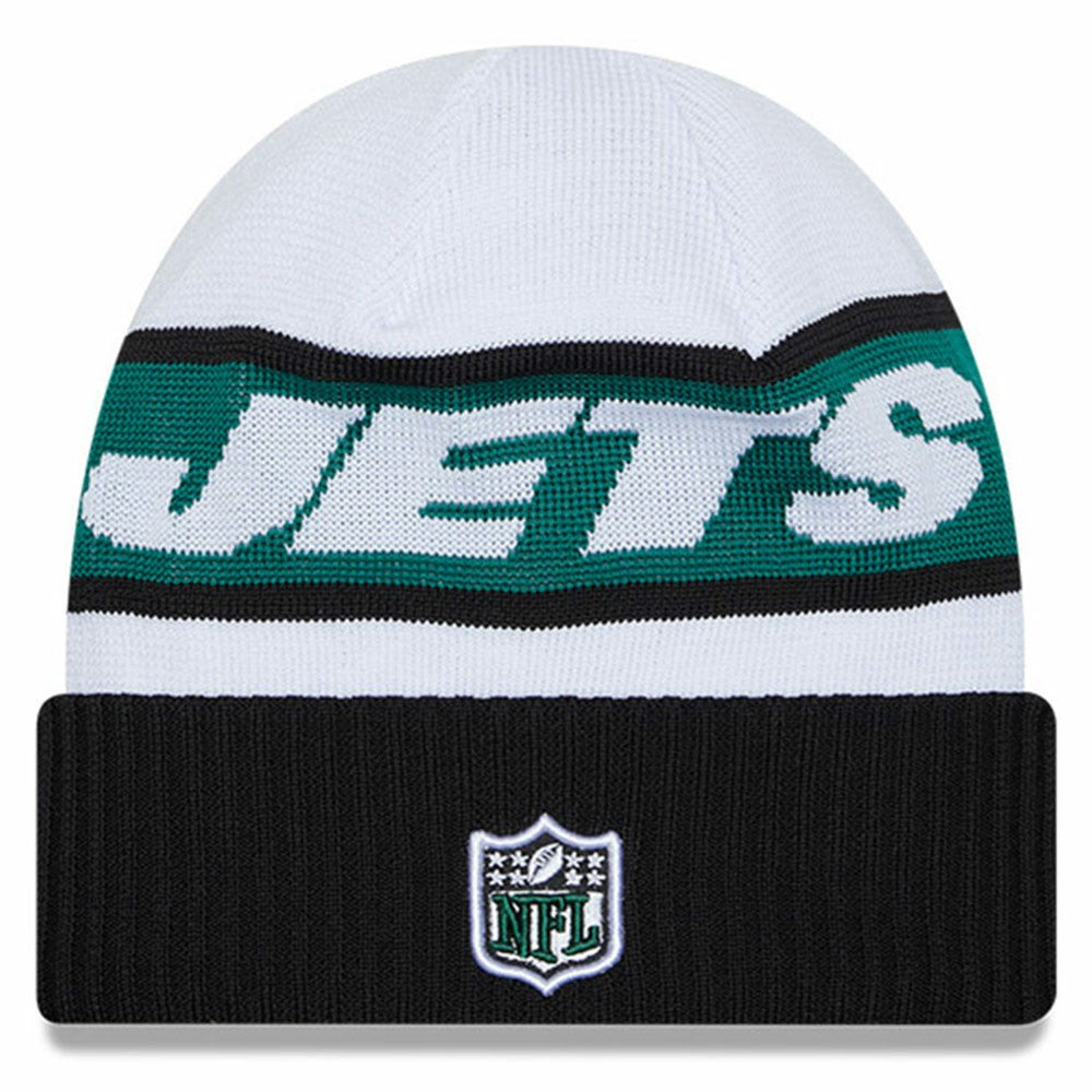 New York Jets New Era 2023 Sideline Tech Cuffed Knit Hat - White/Black - NFL