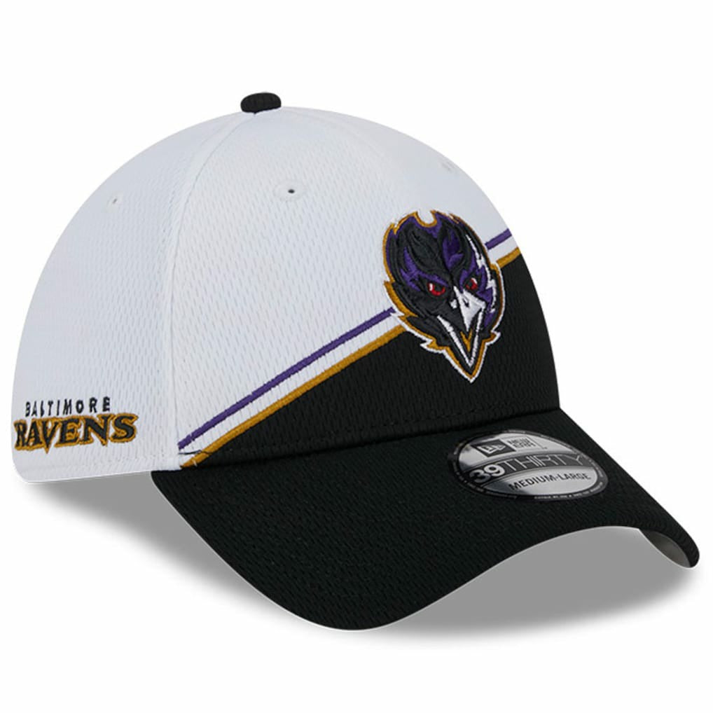Baltimore Ravens New Era 2023 Sideline 39THIRTY Flex Hat - White/Black - NFL