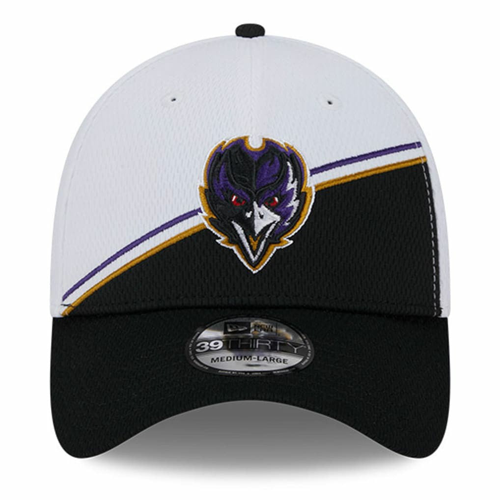 Baltimore Ravens New Era 2023 Sideline 39THIRTY Flex Hat - White/Black - NFL