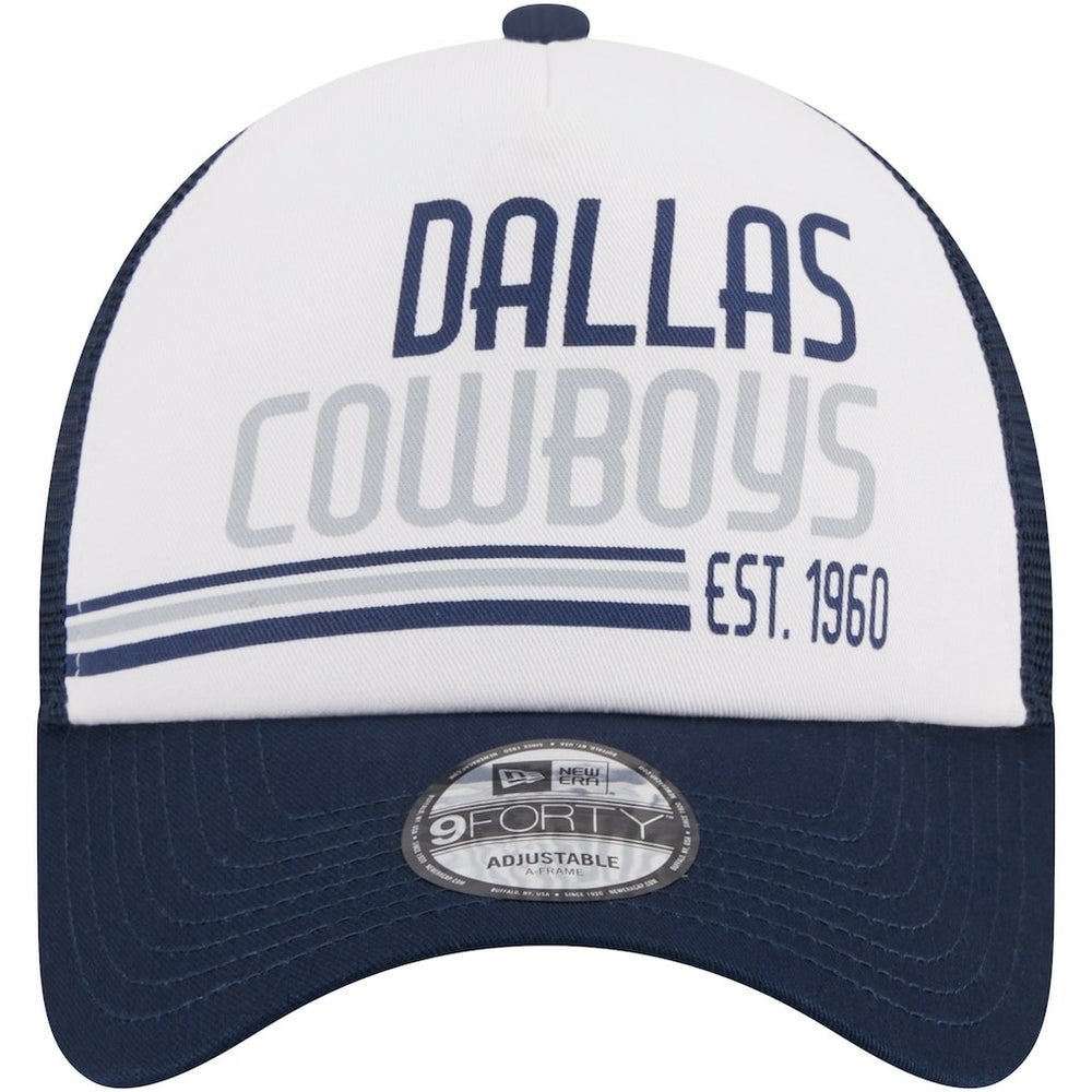 Dallas Cowboys New Era Stacked A-Frame Trucker 9FORTY Adjustable Hat - White/Navy - NFL