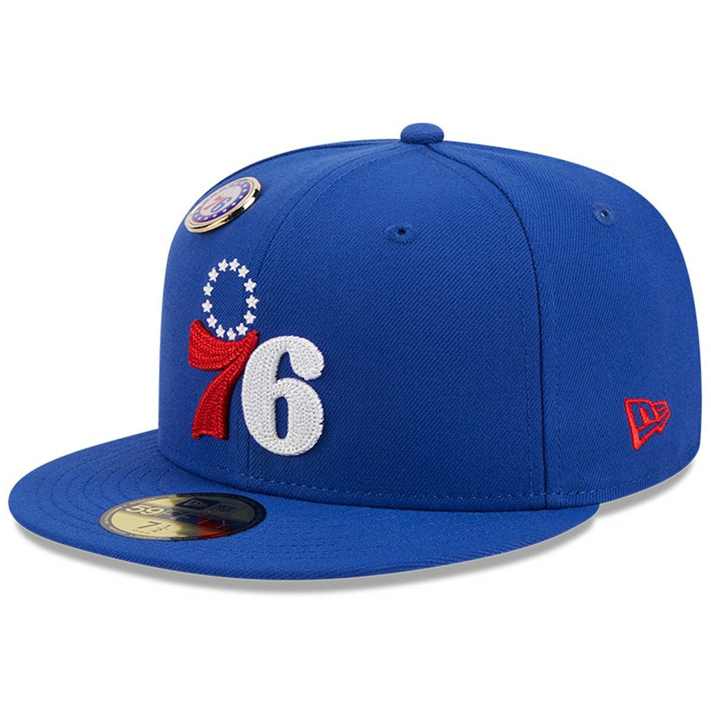 New Era Philadelphia 76ers Chainstitch Logo Pin 59FIFTY Fitted Hat Royal