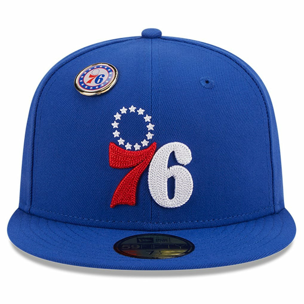 New Era Philadelphia 76ers Chainstitch Logo Pin 59FIFTY Fitted Hat Royal