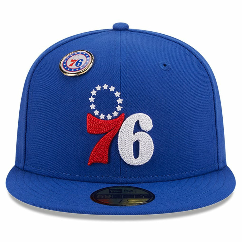 New Era Philadelphia 76ers Chainstitch Logo Pin 59FIFTY Fitted Hat Royal