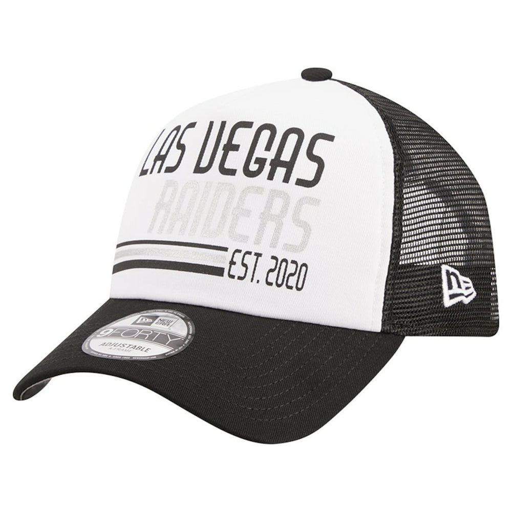 Las Vegas Raiders New Era Stacked A-Frame Trucker 9FORTY Adjustable Hat - White/Black - NFL
