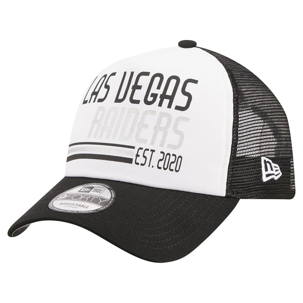 Las Vegas Raiders New Era Stacked A-Frame Trucker 9FORTY Adjustable Hat - White/Black - NFL