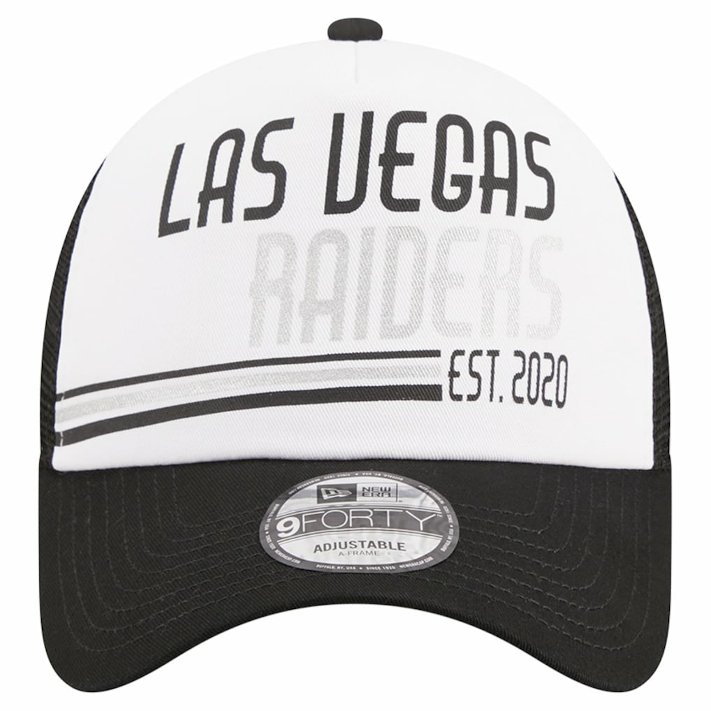 Las Vegas Raiders New Era Stacked A-Frame Trucker 9FORTY Adjustable Hat - White/Black - NFL