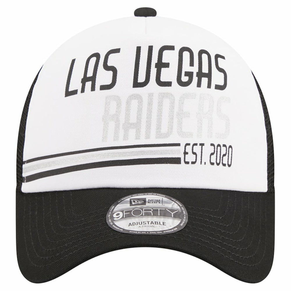 Las Vegas Raiders New Era Stacked A-Frame Trucker 9FORTY Adjustable Hat - White/Black - NFL