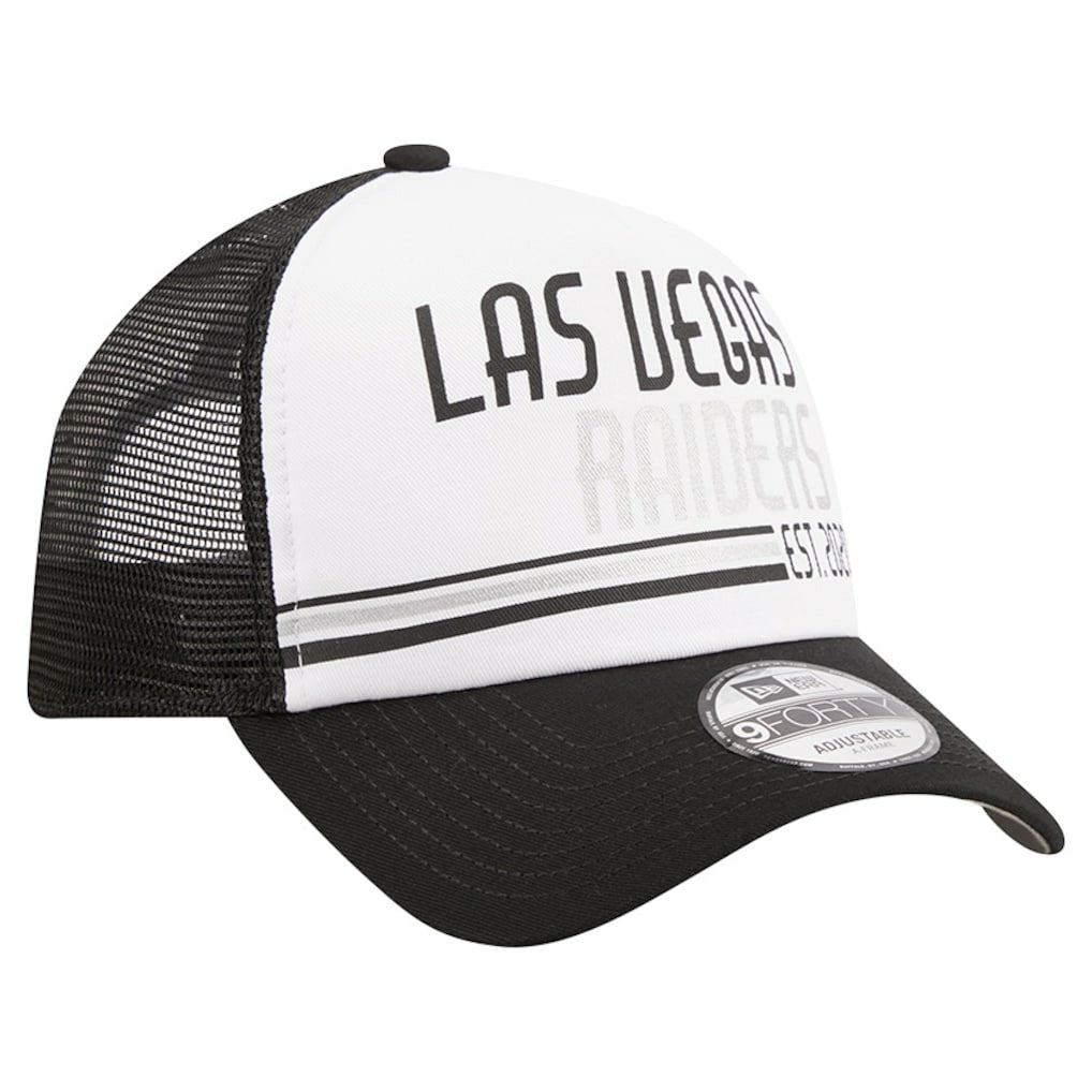 Las Vegas Raiders New Era Stacked A-Frame Trucker 9FORTY Adjustable Hat - White/Black - NFL