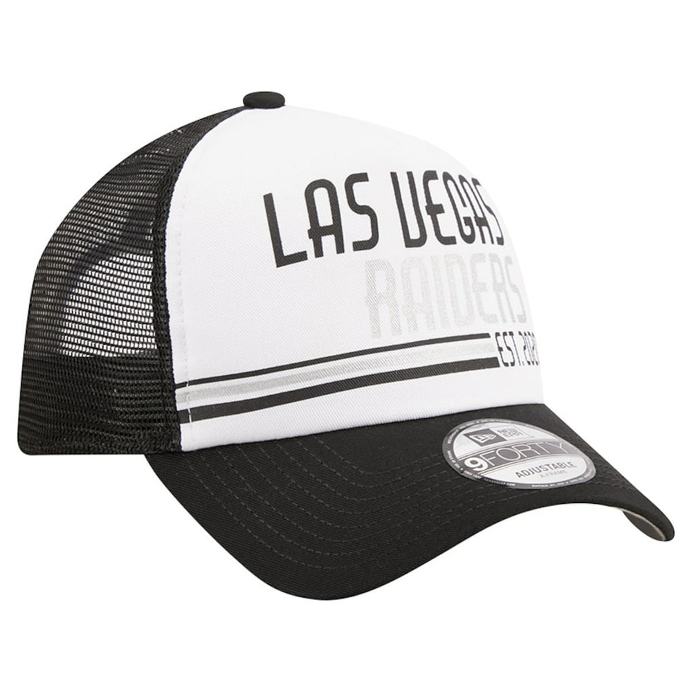 Las Vegas Raiders New Era Stacked A-Frame Trucker 9FORTY Adjustable Hat - White/Black - NFL