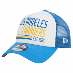 Los Angeles Chargers New Era Stacked A-Frame Trucker 9FORTY Adjustable Hat - White/Powder Blue - NFL