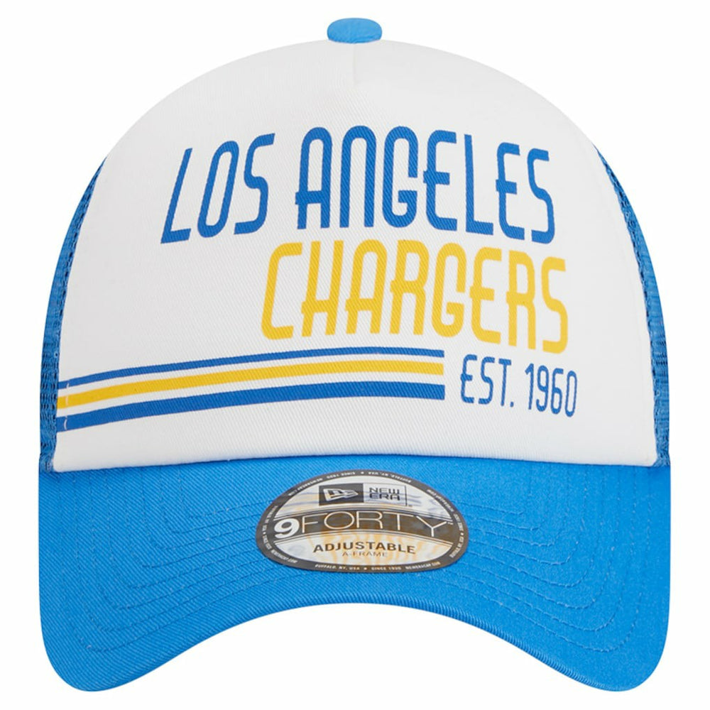 Los Angeles Chargers New Era Stacked A-Frame Trucker 9FORTY Adjustable Hat - White/Powder Blue - NFL