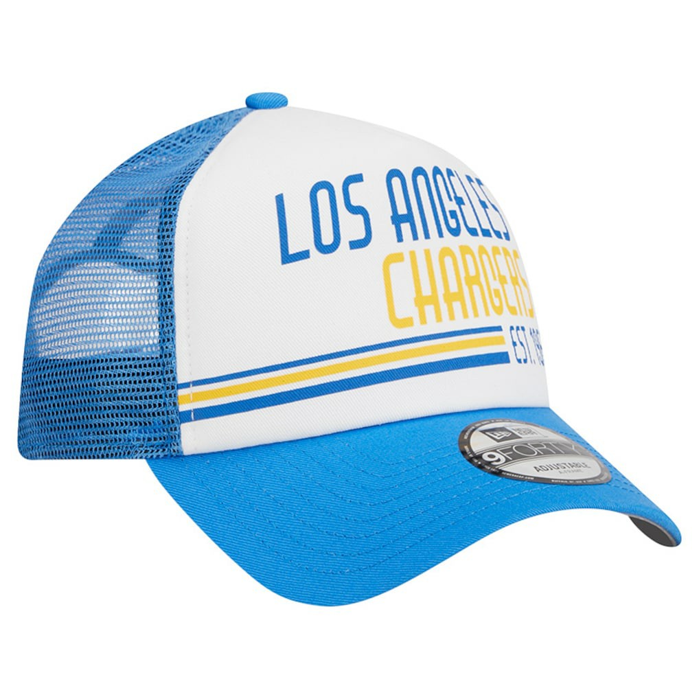 Los Angeles Chargers New Era Stacked A-Frame Trucker 9FORTY Adjustable Hat - White/Powder Blue - NFL
