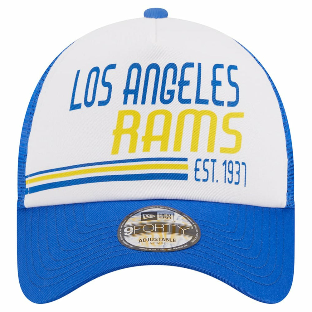 Los Angeles Rams New Era Stacked A-Frame Trucker 9FORTY Adjustable Hat - White/Royal - NFL