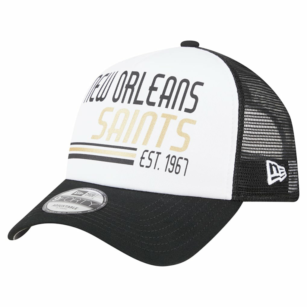 New Orleans Saints New Era Stacked A-Frame Trucker 9FORTY Adjustable Hat - White/Black - NFL