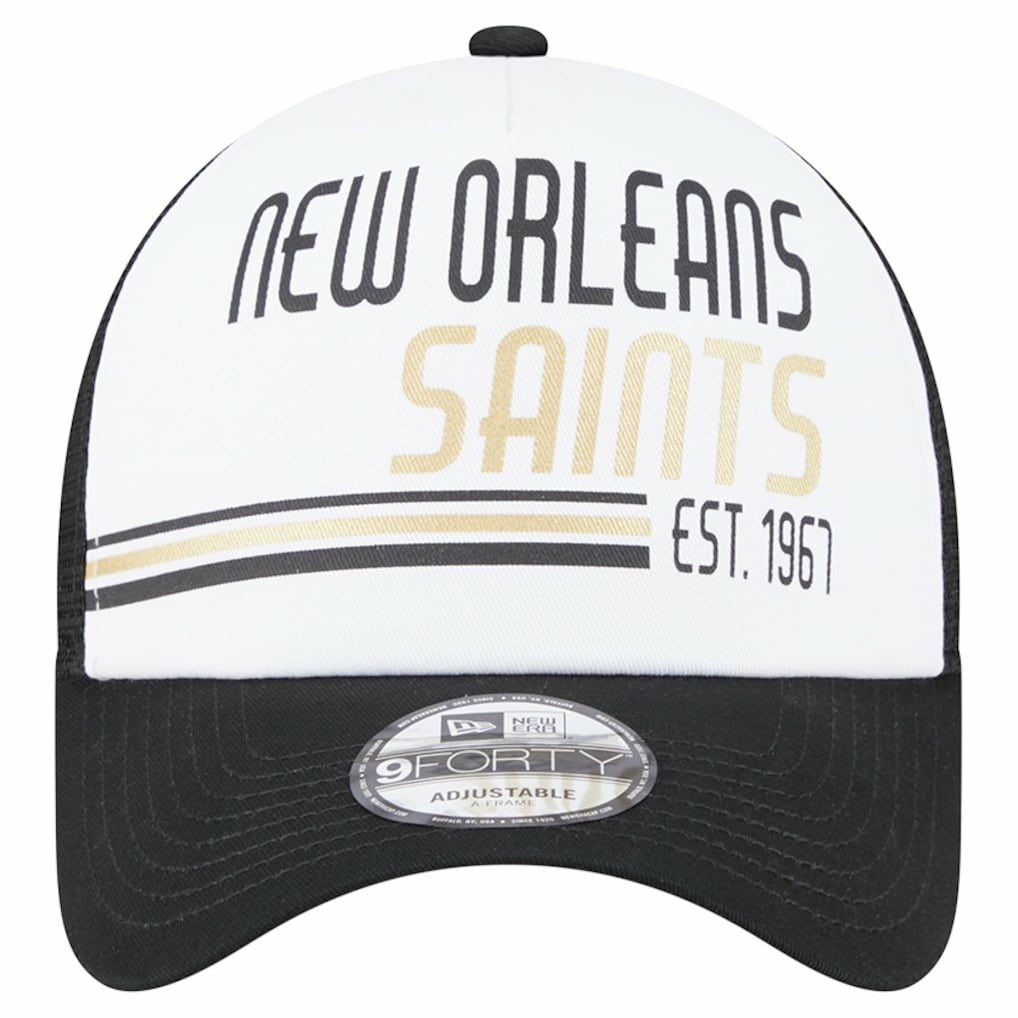 New Orleans Saints New Era Stacked A-Frame Trucker 9FORTY Adjustable Hat - White/Black - NFL