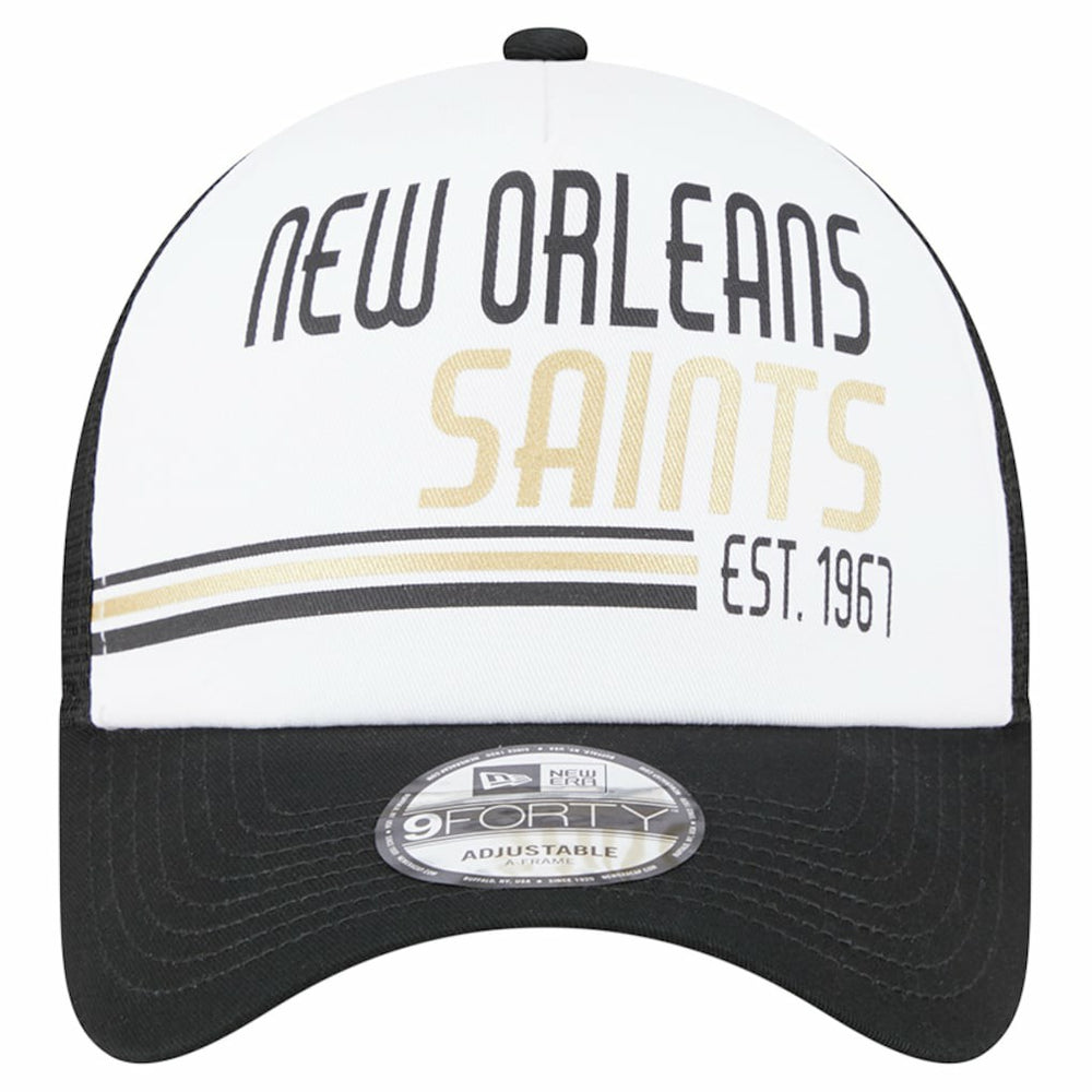 New Orleans Saints New Era Stacked A-Frame Trucker 9FORTY Adjustable Hat - White/Black - NFL