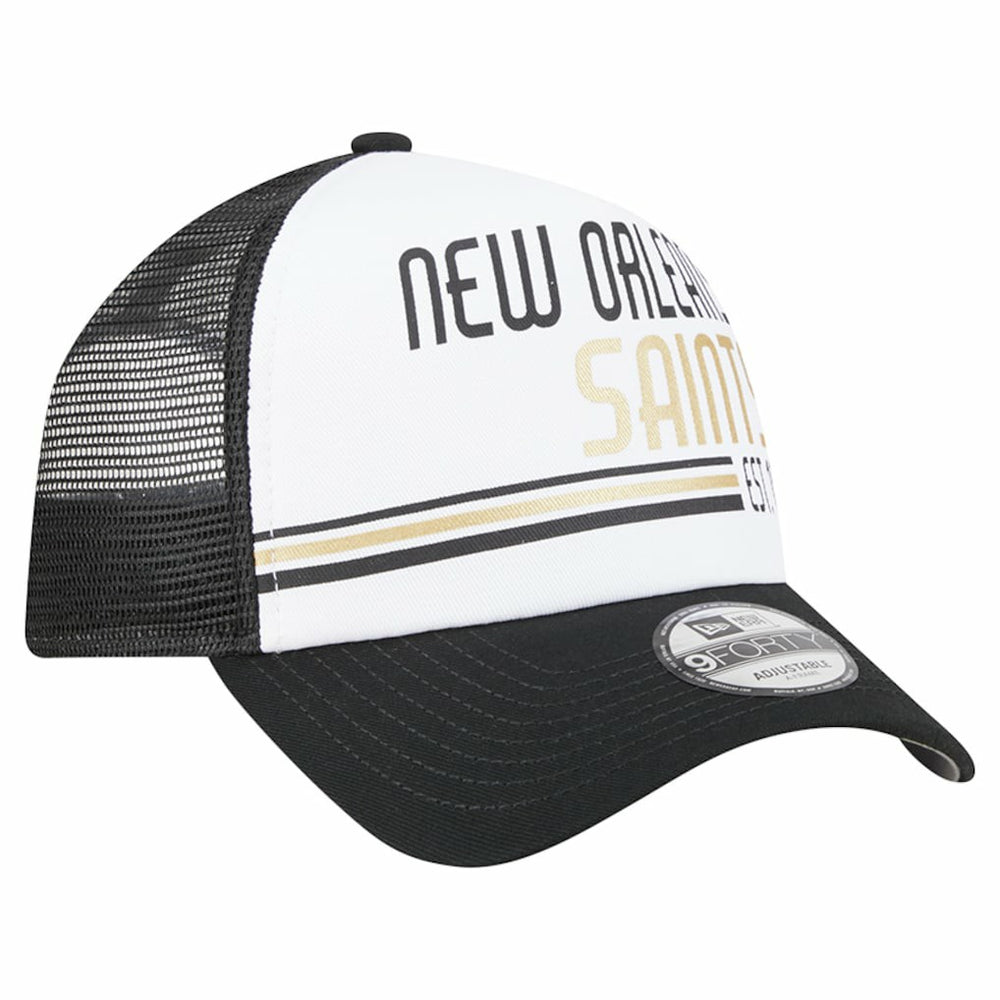 New Orleans Saints New Era Stacked A-Frame Trucker 9FORTY Adjustable Hat - White/Black - NFL