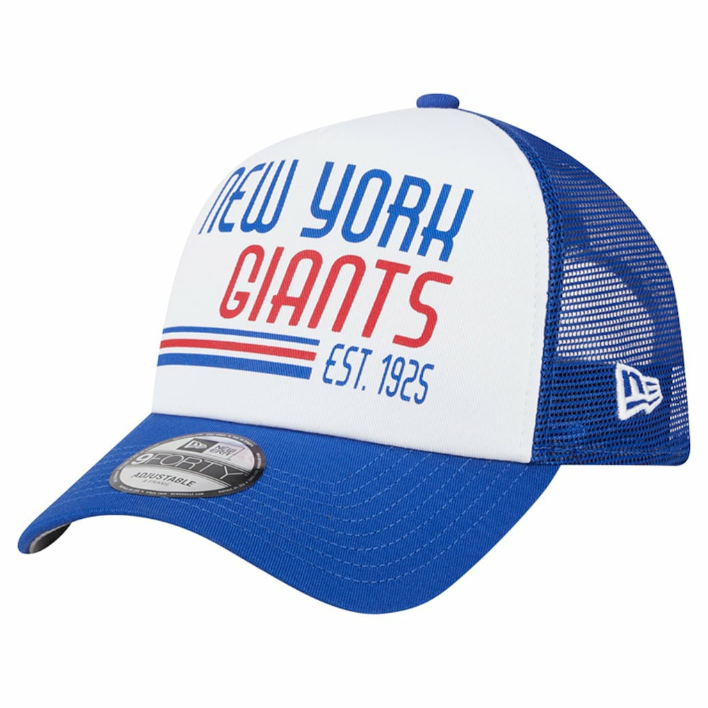 New York Giants New Era Stacked A-Frame Trucker 9FORTY Adjustable Hat - White/Royal - NFL