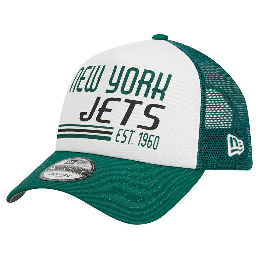 New York Jets New Era Stacked A-Frame Trucker 9FORTY Adjustable Hat - White/Green - NFL