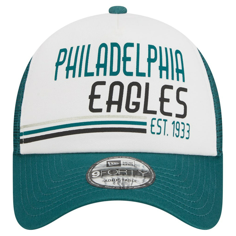 Philadelphia Eagles New Era Stacked A-Frame Trucker 9FORTY Adjustable Hat - White/Midnight Green - NFL