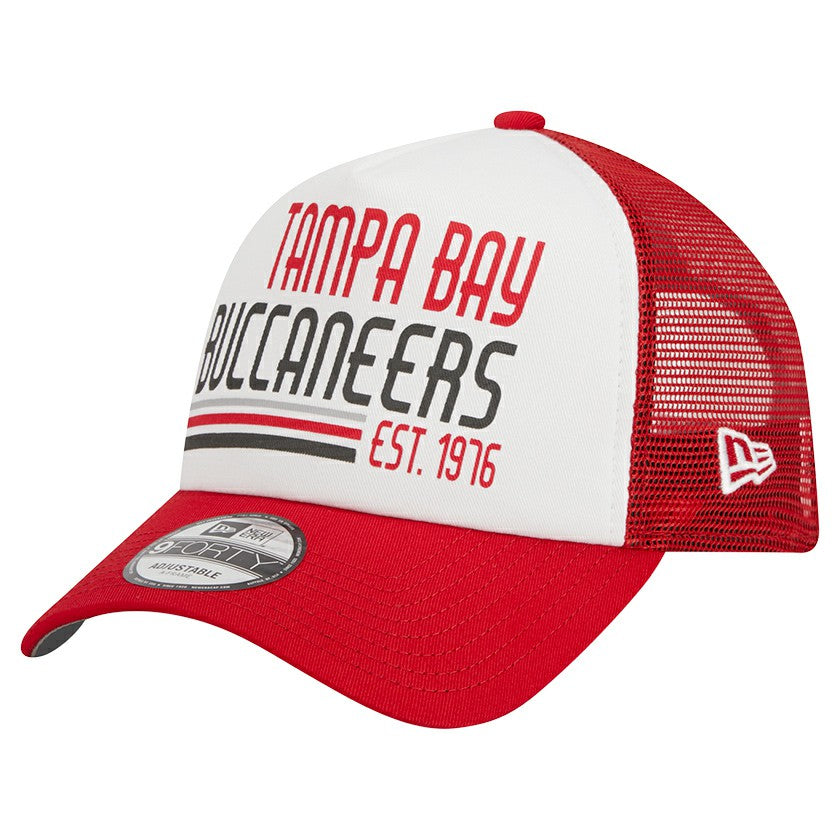 Tampa Bay Buccaneers New Era Stacked A-Frame Trucker 9FORTY Adjustable Hat - White/Red - NFL