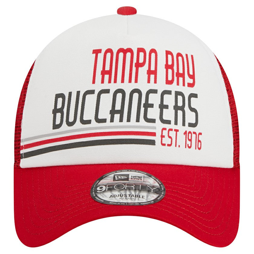 Tampa Bay Buccaneers New Era Stacked A-Frame Trucker 9FORTY Adjustable Hat - White/Red - NFL