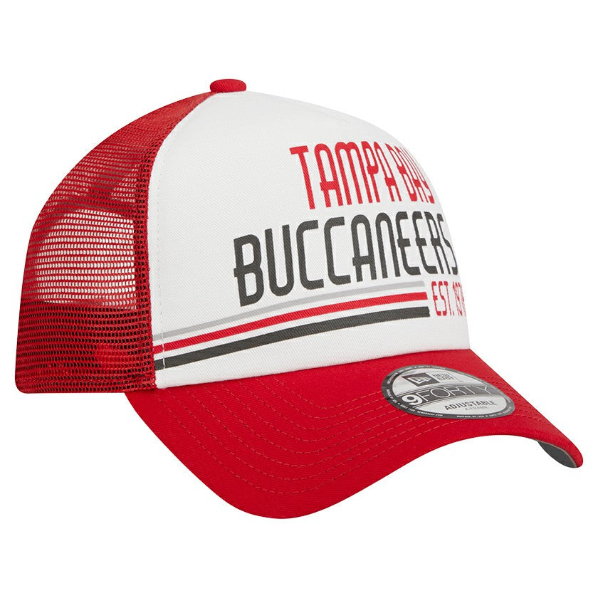 Tampa Bay Buccaneers New Era Stacked A-Frame Trucker 9FORTY Adjustable Hat - White/Red - NFL