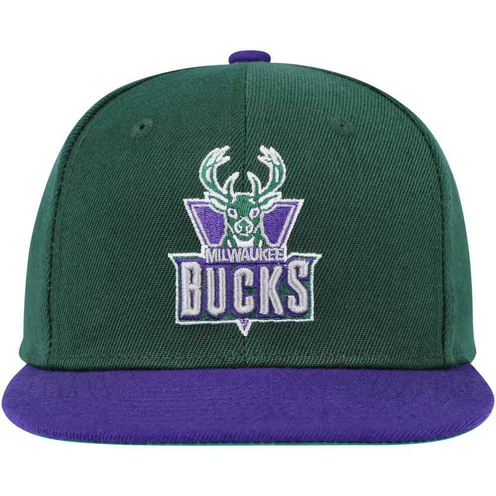 Mitchell & Ness Milwaukee Bucks Youth Two-Tone Snapback Hat Hunter Green/Purple
