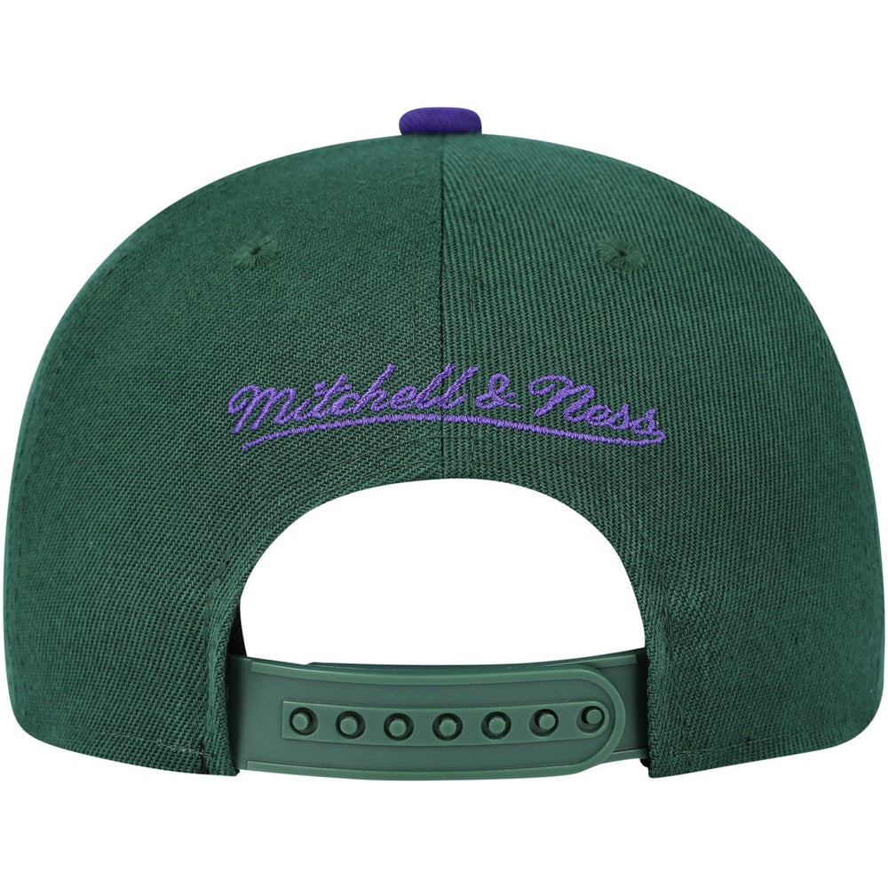 Mitchell & Ness Milwaukee Bucks Youth Two-Tone Snapback Hat Hunter Green/Purple