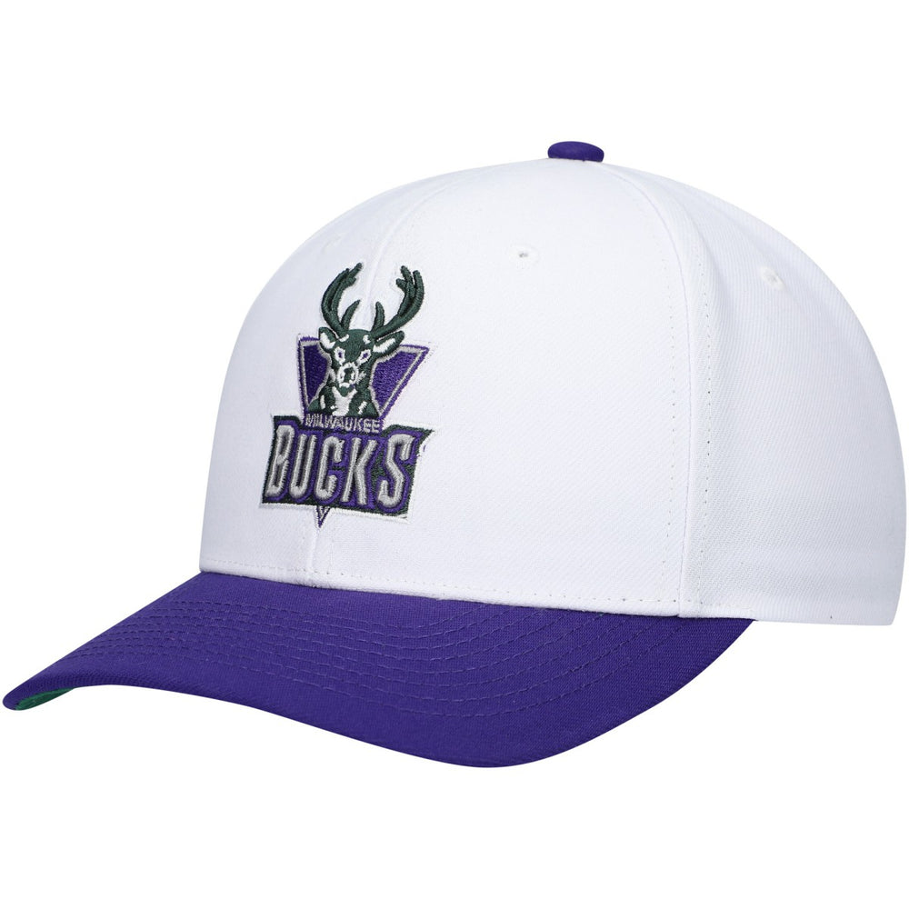 Mitchell & Ness Milwaukee Bucks Hardwood Classics Core 2-Tone 2.0 Pro Snapback Hat White/Purple