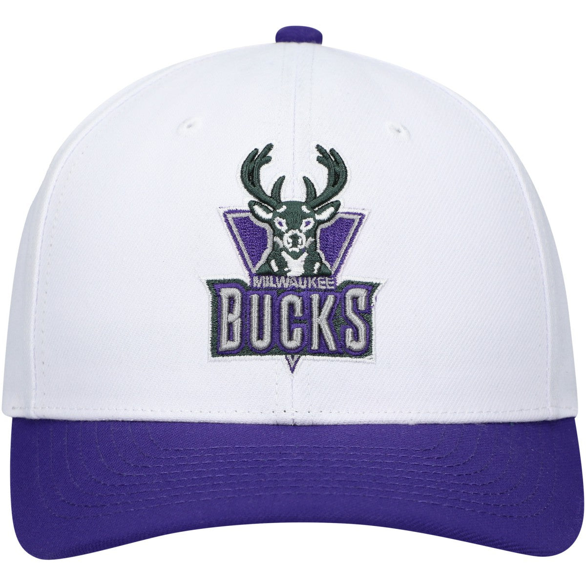Mitchell & Ness Milwaukee Bucks Hardwood Classics Core 2-Tone 2.0 Pro Snapback Hat White/Purple