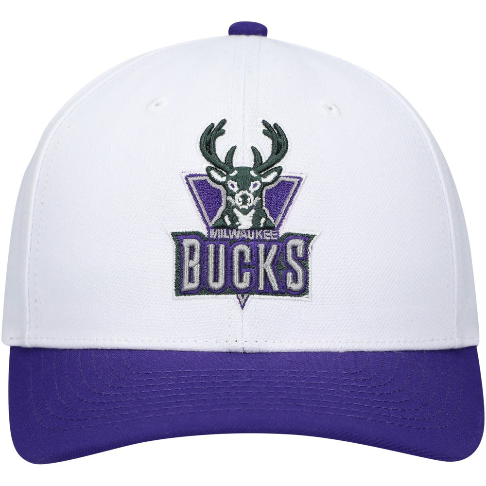 Mitchell & Ness Milwaukee Bucks Hardwood Classics Core 2-Tone 2.0 Pro Snapback Hat White/Purple