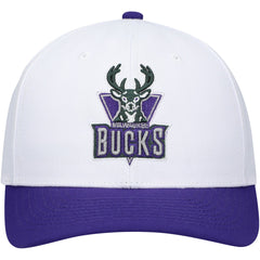 Mitchell & Ness Milwaukee Bucks Hardwood Classics Core 2-Tone 2.0 Pro Snapback Hat White/Purple