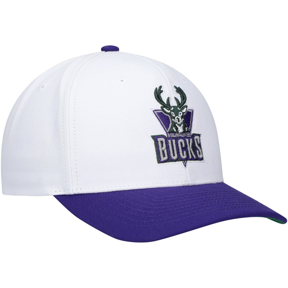 Mitchell & Ness Milwaukee Bucks Hardwood Classics Core 2-Tone 2.0 Pro Snapback Hat White/Purple