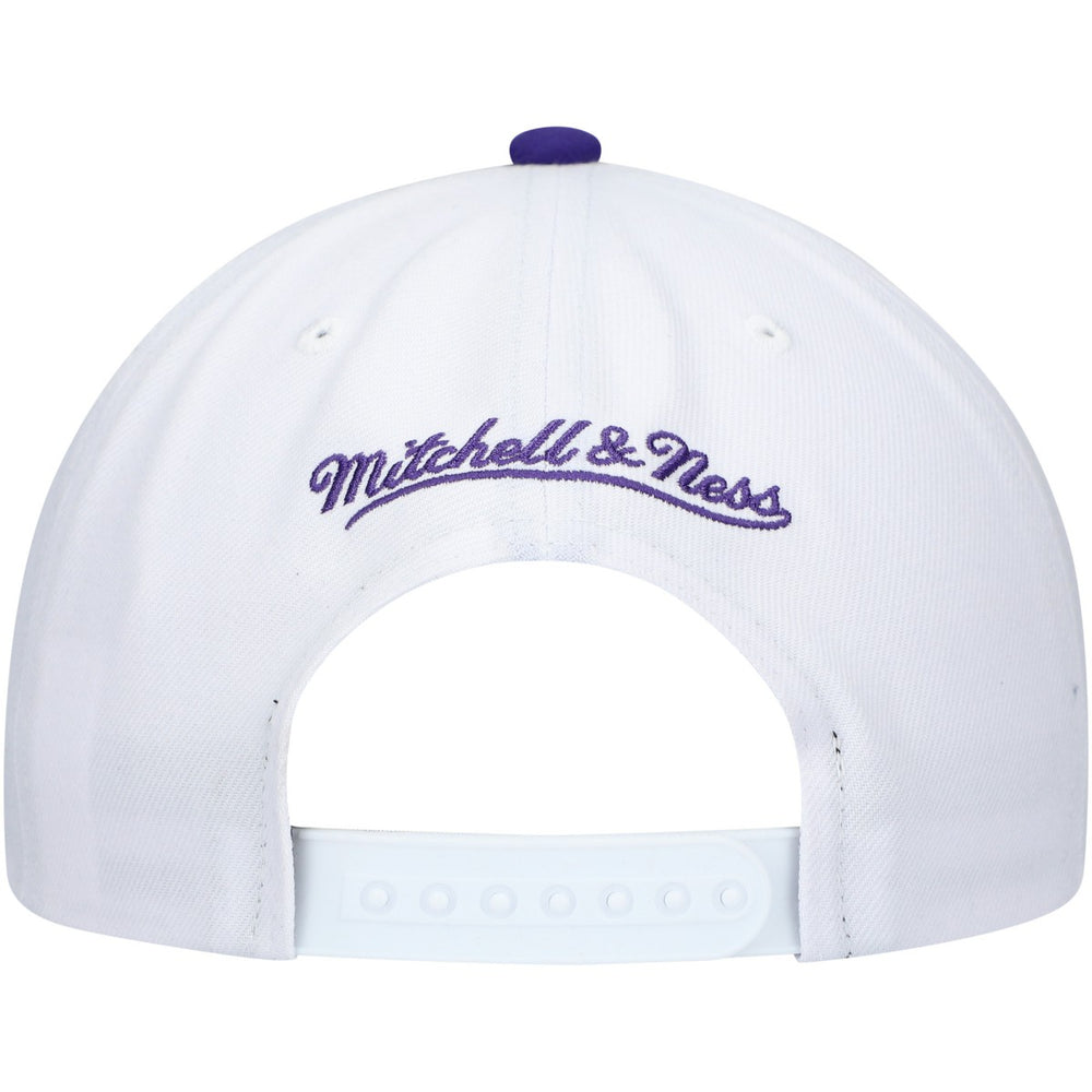 Mitchell & Ness Milwaukee Bucks Hardwood Classics Core 2-Tone 2.0 Pro Snapback Hat White/Purple