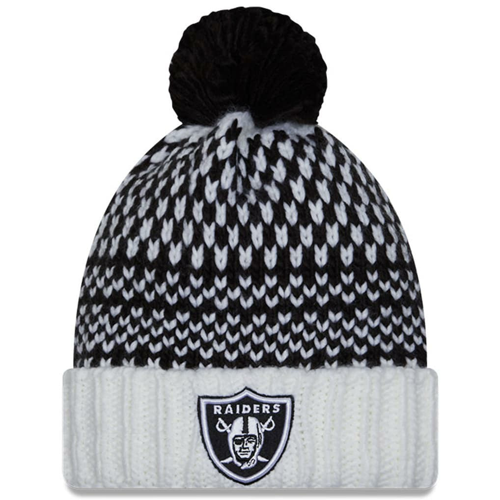 Las Vegas Raiders New Era Women's 2023 NFL Crucial Catch Cuffed Pom Knit Hat - Black/White - NFL